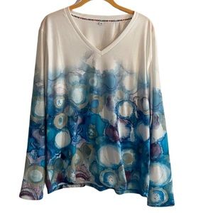Floating Bubbled Printed Top Women’s XXL Long Sleeve, V Neck